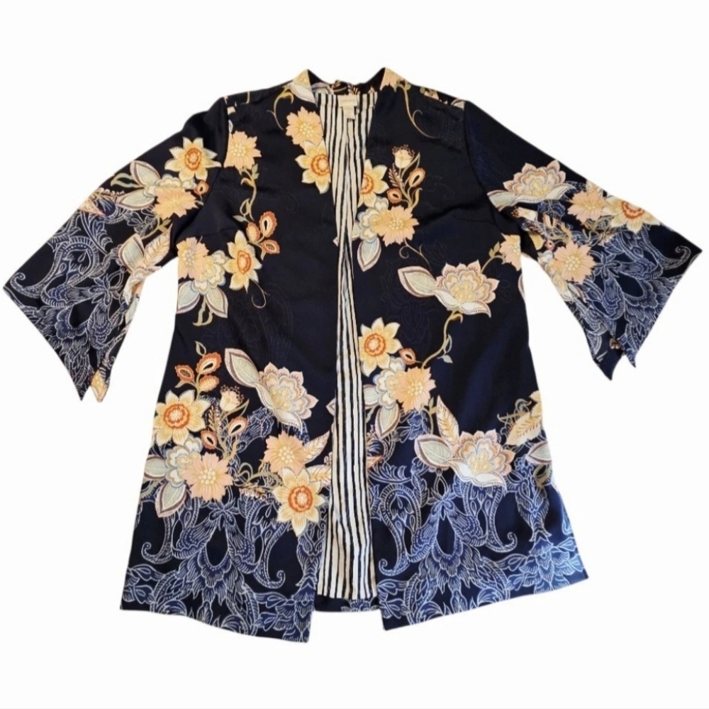 Chico’s Drama  Kimono Jacket Boho Duster  3  (16)  Silky Blue Floral